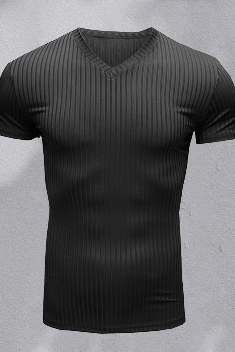 Ribbed V-Neck Short Sleeve Tee