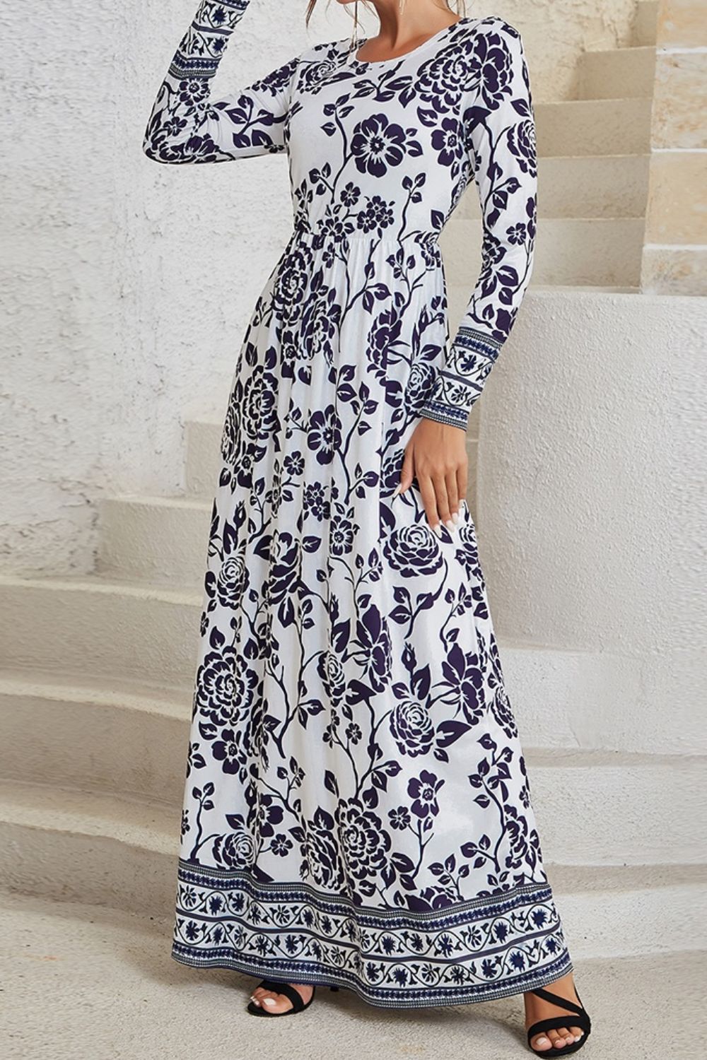 Bohemian Long Sleeve Maxi Dress with Pockets