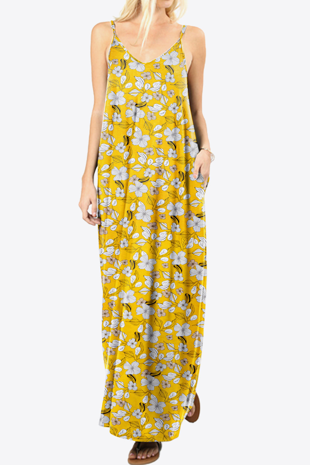 Floral Spaghetti Strap Maxi Dress with Pockets