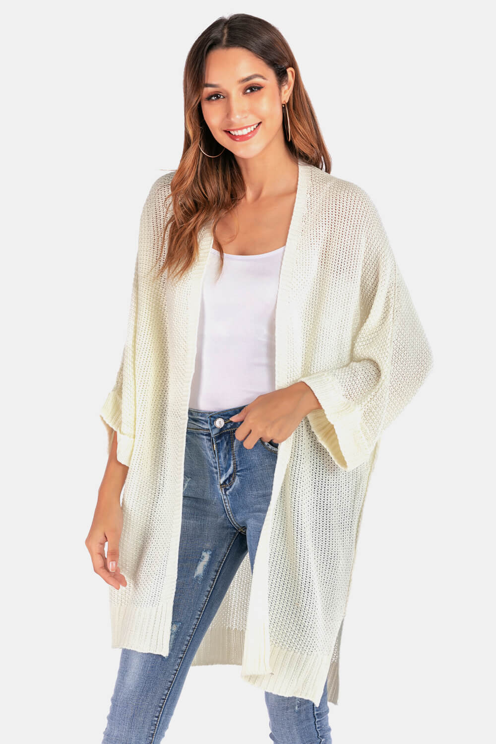 Open Front Slit Exposed Seam Cardigan