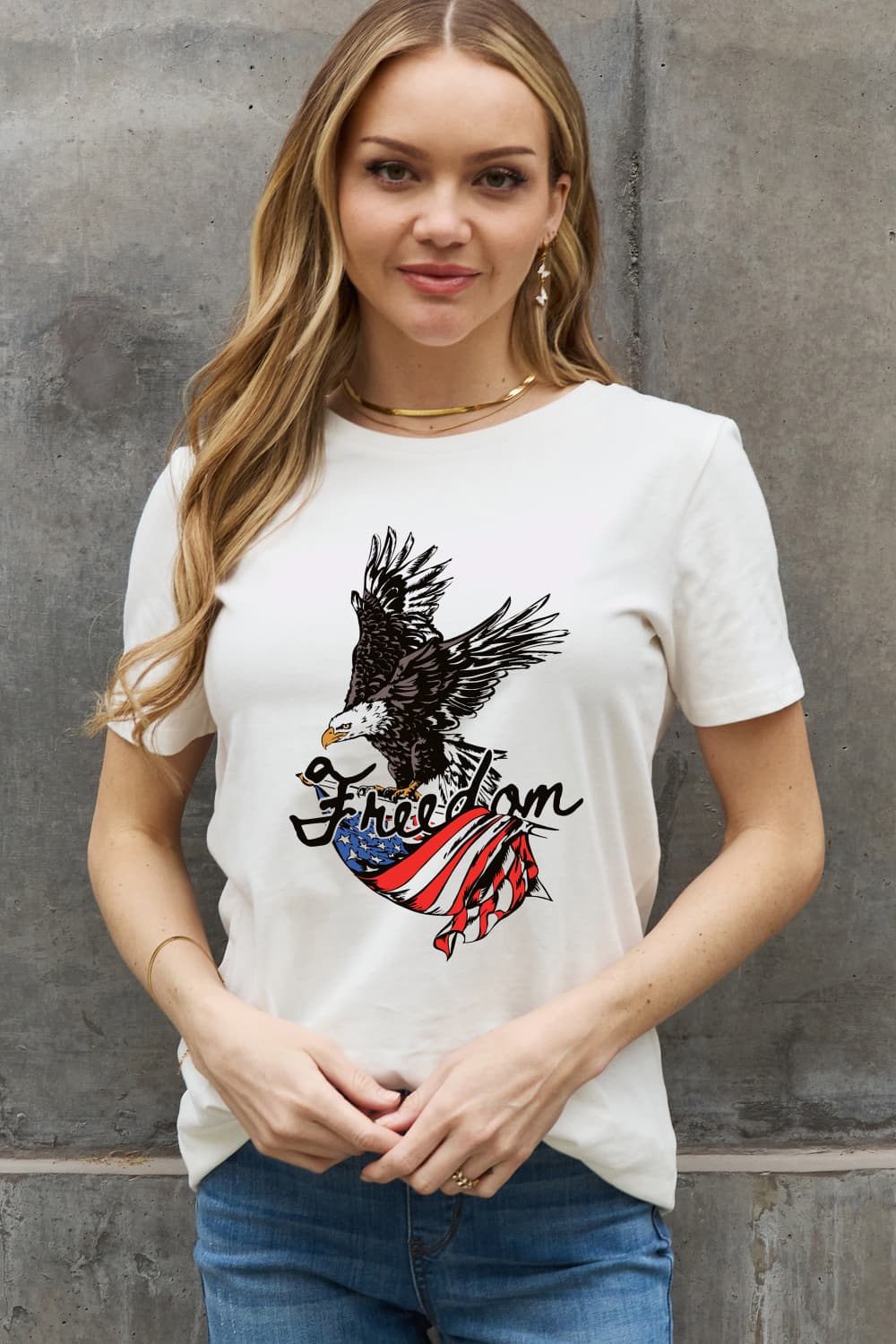 Simply Love Full Size FREEDOM US Flag Eagle Graphic Cotton Tee
