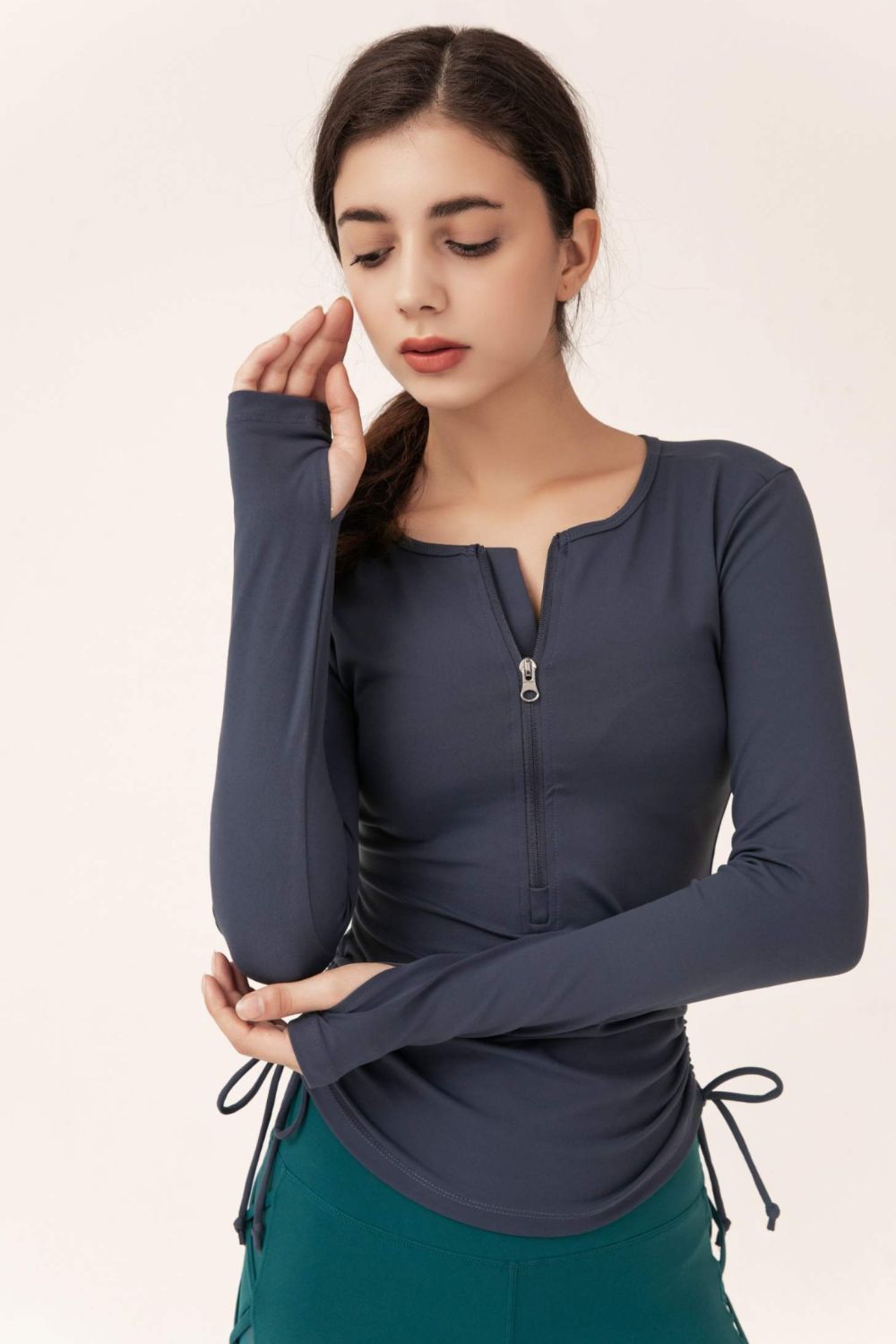 Half-Zip Drawstring Long Sleeve Sports Top