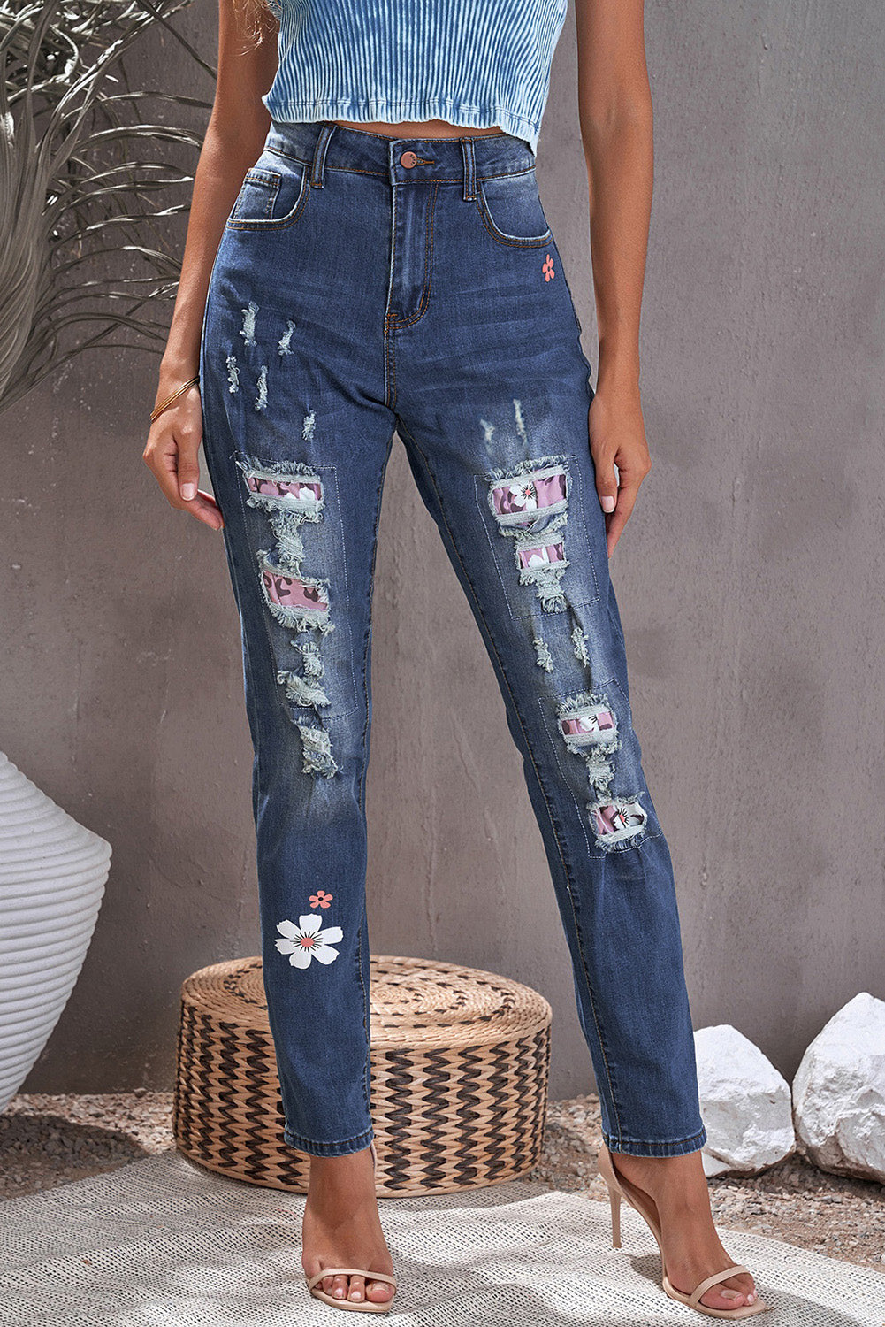 Floral Patch High-Rise Jeans