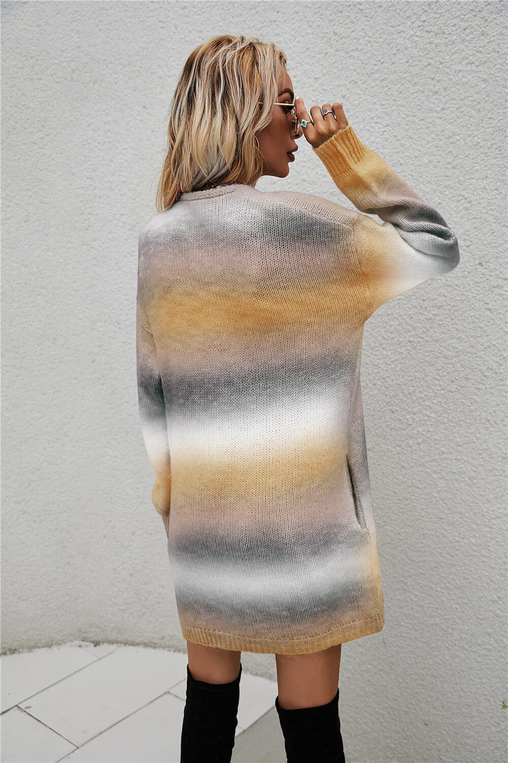 Multicolored Gradient Open Front Longline Cardigan