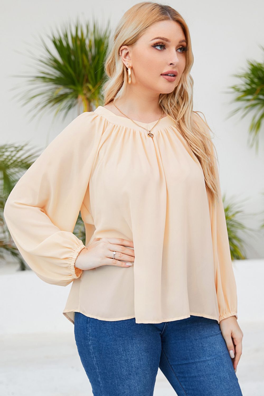 Tied Balloon Sleeve Blouse
