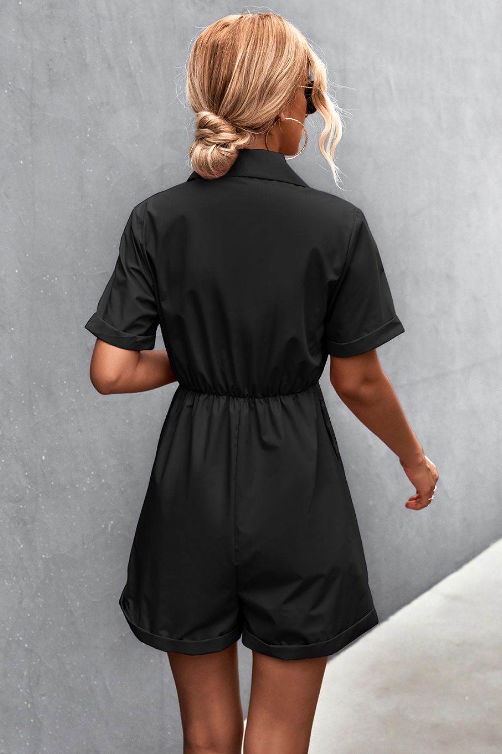 Button Down Collared Neck Romper