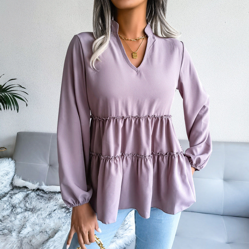 Frill Trim Balloon Sleeve Babydoll Top