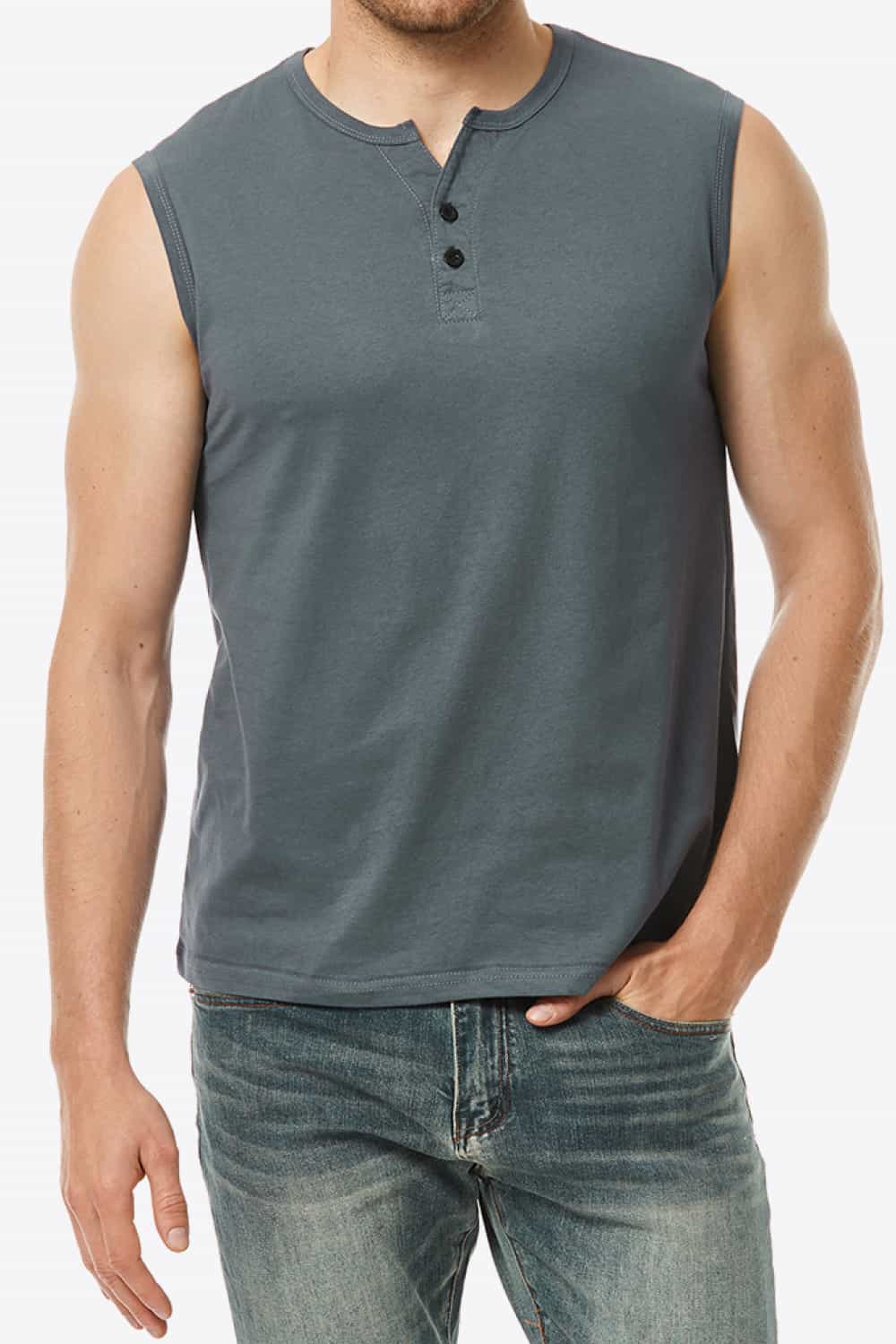 Buttoned Notched Neck Tank