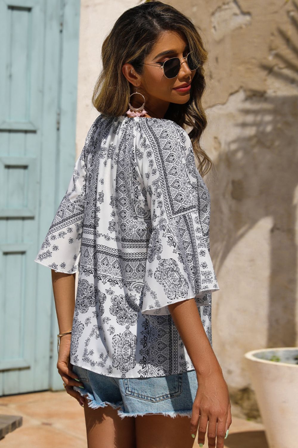 Bohemian Tie Neck Blouse