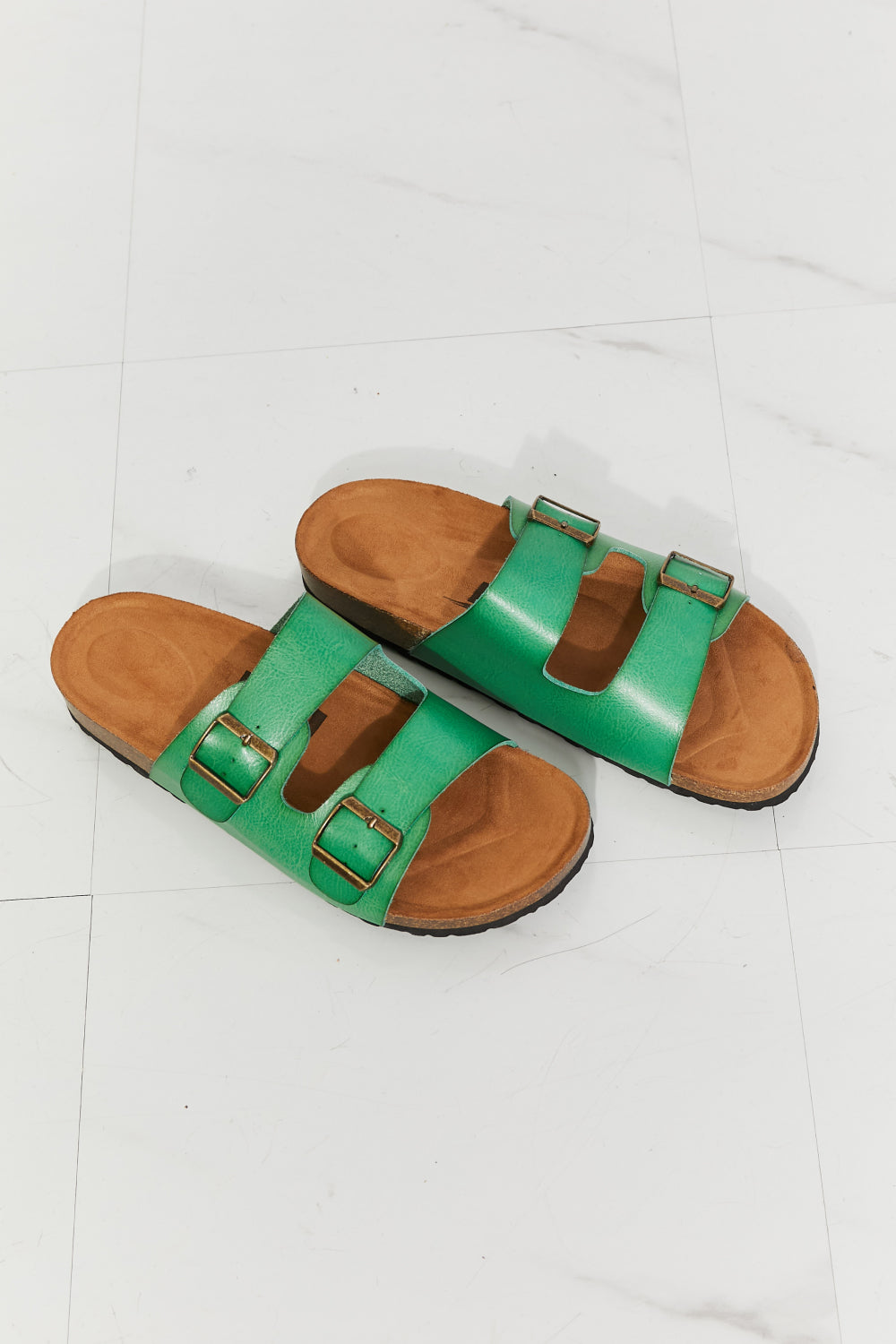 MMShoes Feeling Alive Double Banded Slide Sandals in Mid Green