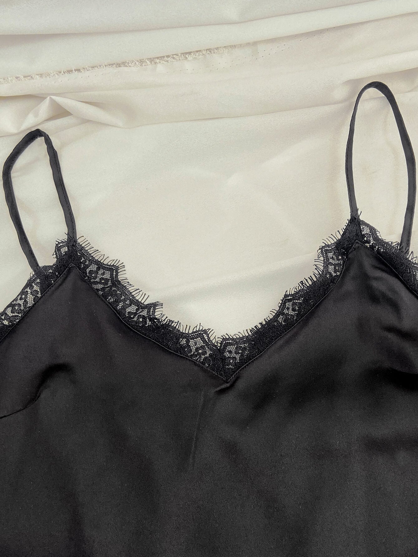 Lace Trim Spaghetti Strap Cami and Striped Shorts Pajama Set