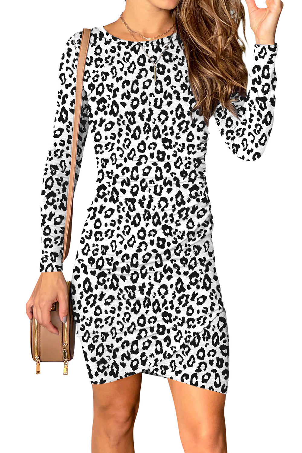 Leopard Tulip Hem Long Sleeve Dress