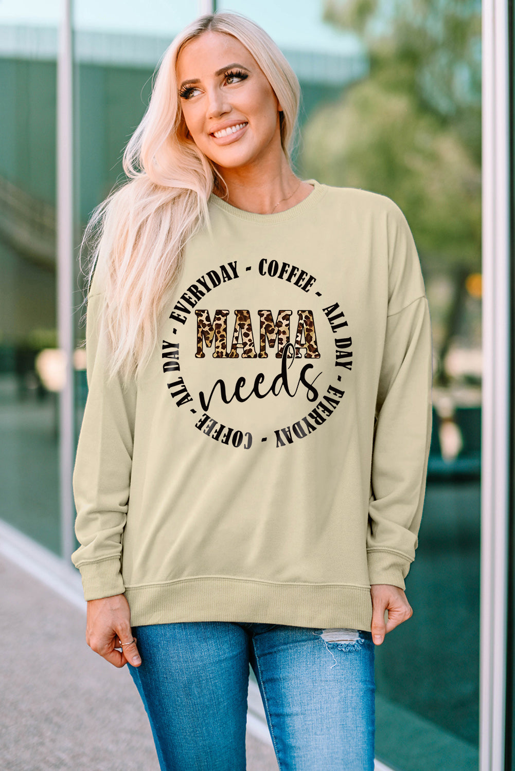 Letter Leopard Graphic Drop Shoulder Sweatshirt