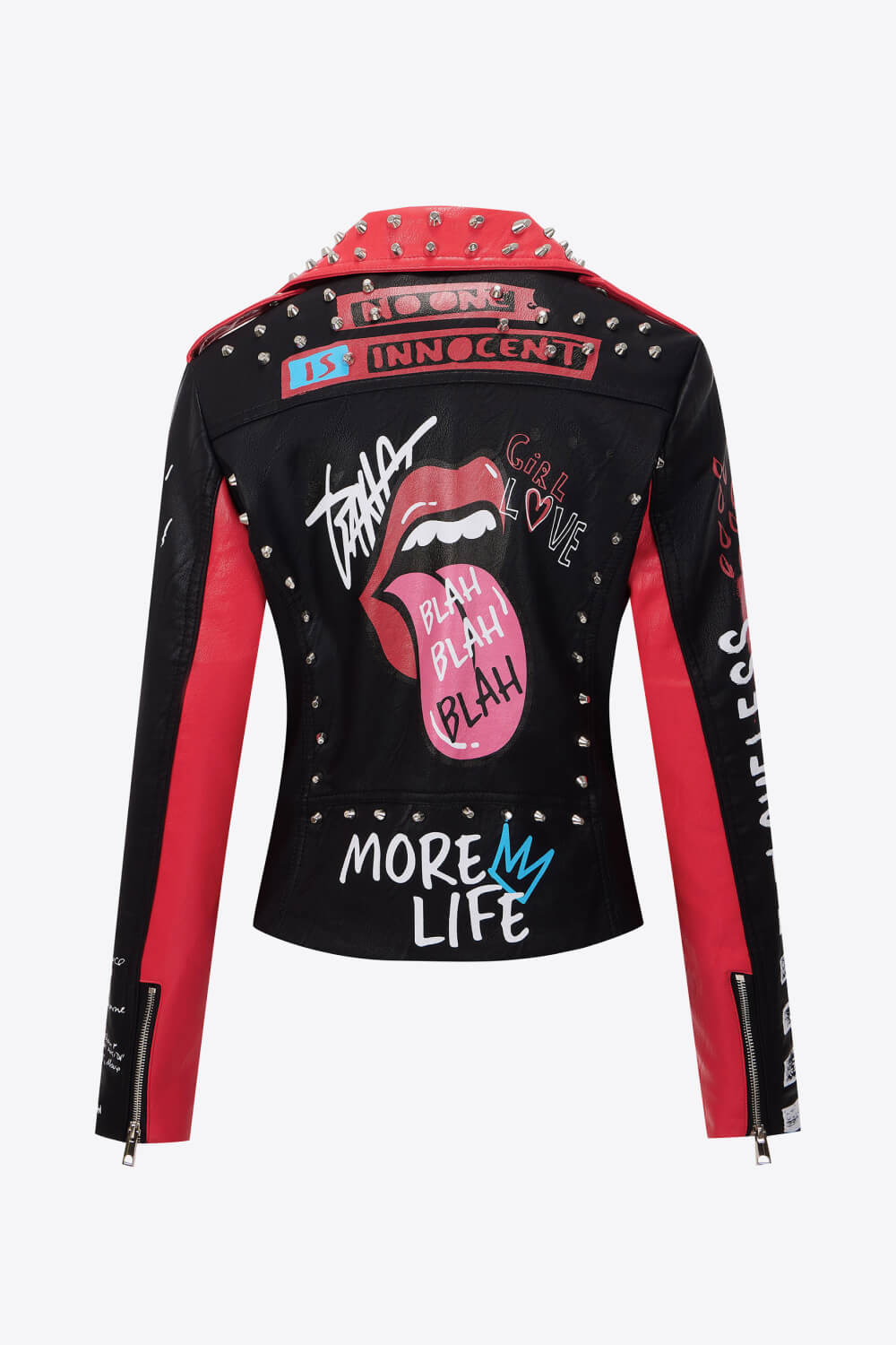 Full Size Printed Zip Up Studded Jacket