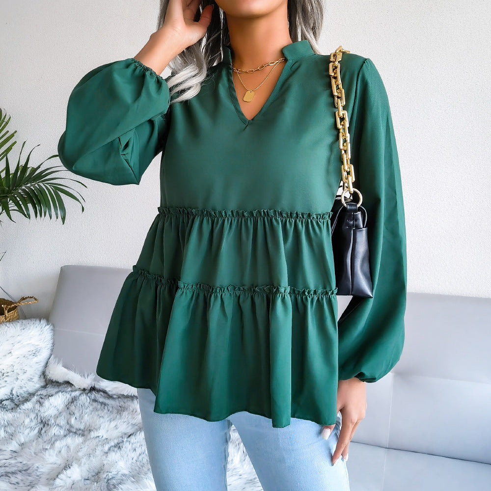 Frill Trim Balloon Sleeve Babydoll Top