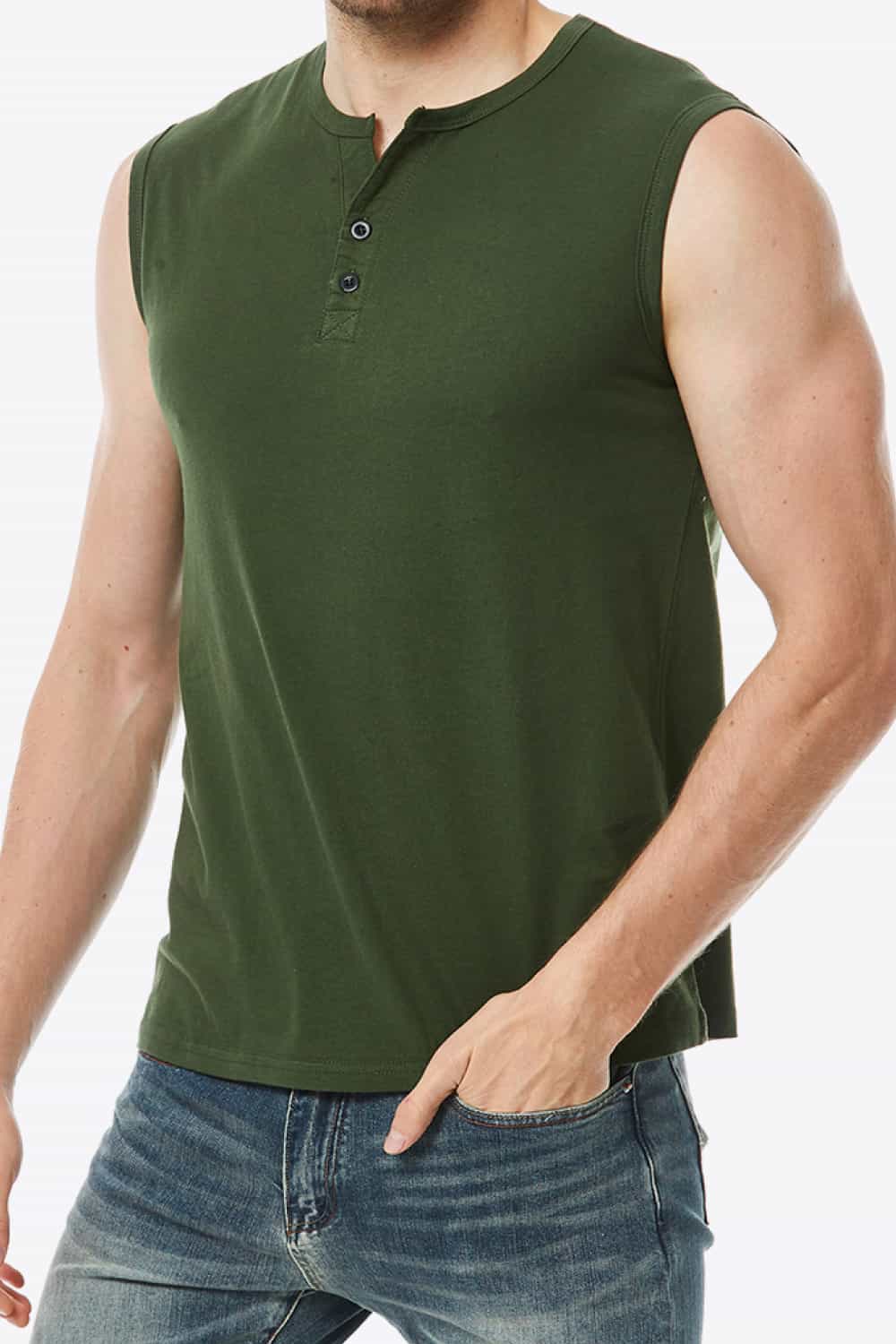Buttoned Notched Neck Tank