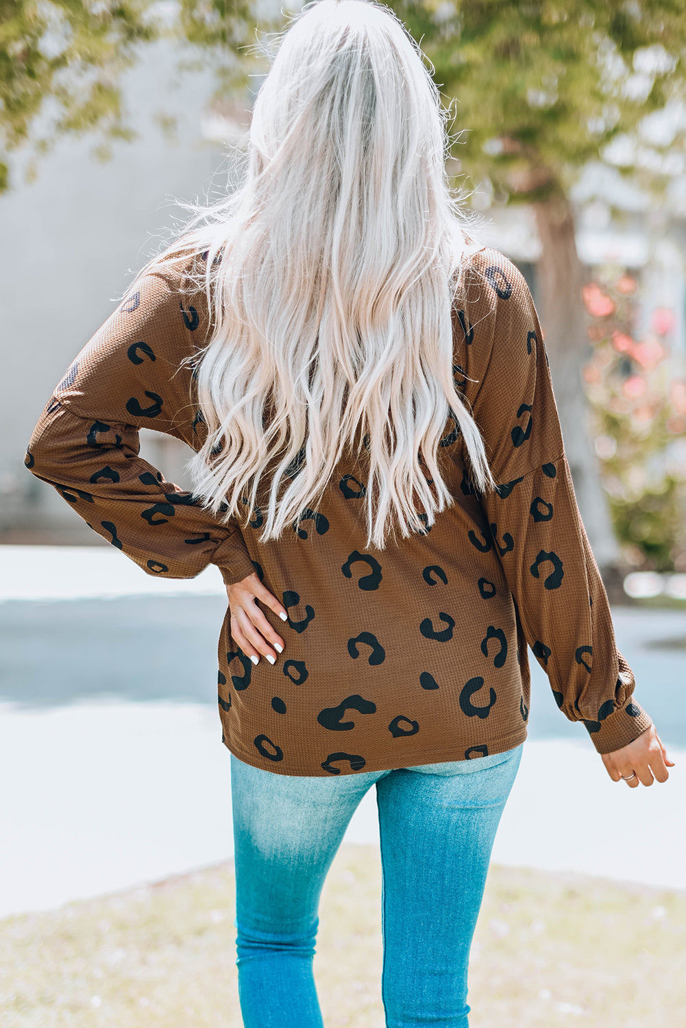 Leopard V-Neck Side Slit High-Low Top