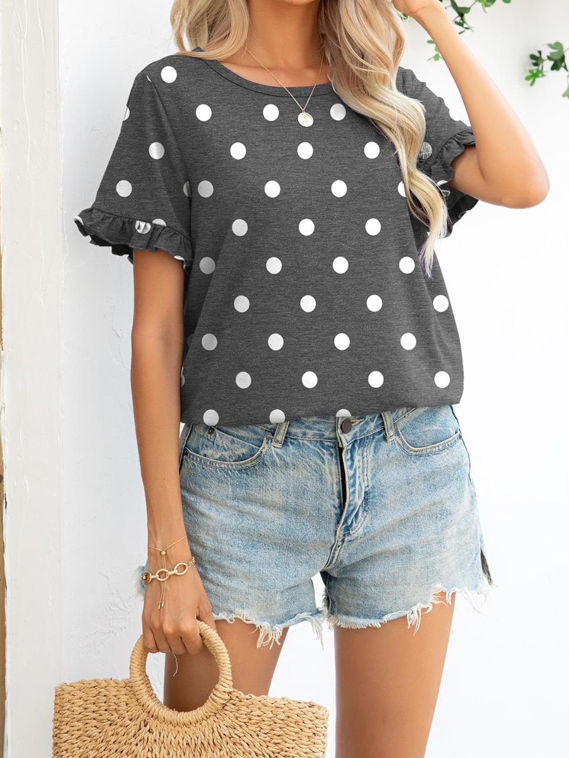 Camouflage Flounce Sleeve Tee Shirt