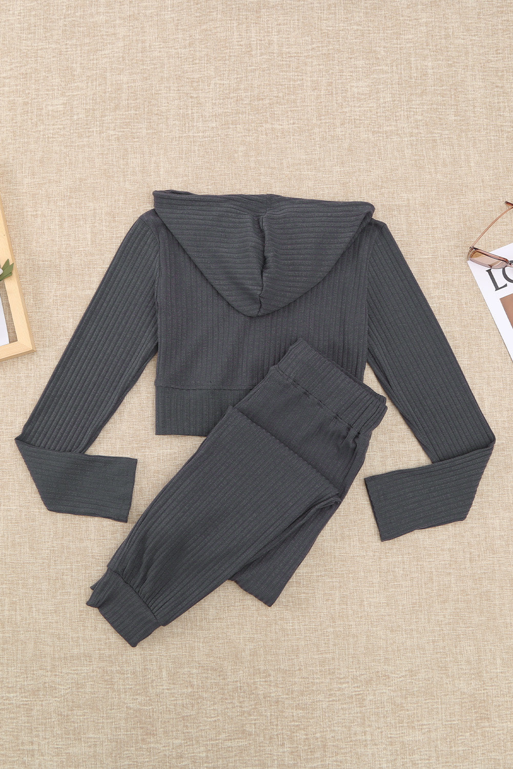 Zip-Up Ribbed Hoodie and Joggers Lounge Set