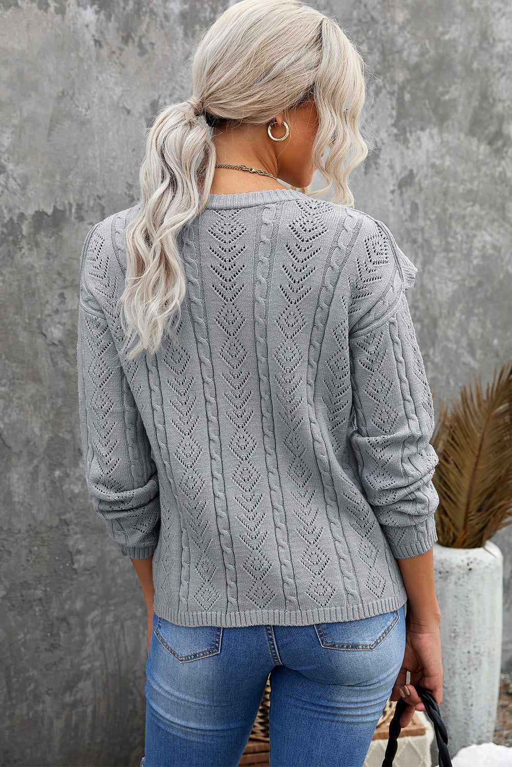 Button Front Ruffle Trim V-Neck Cardigan