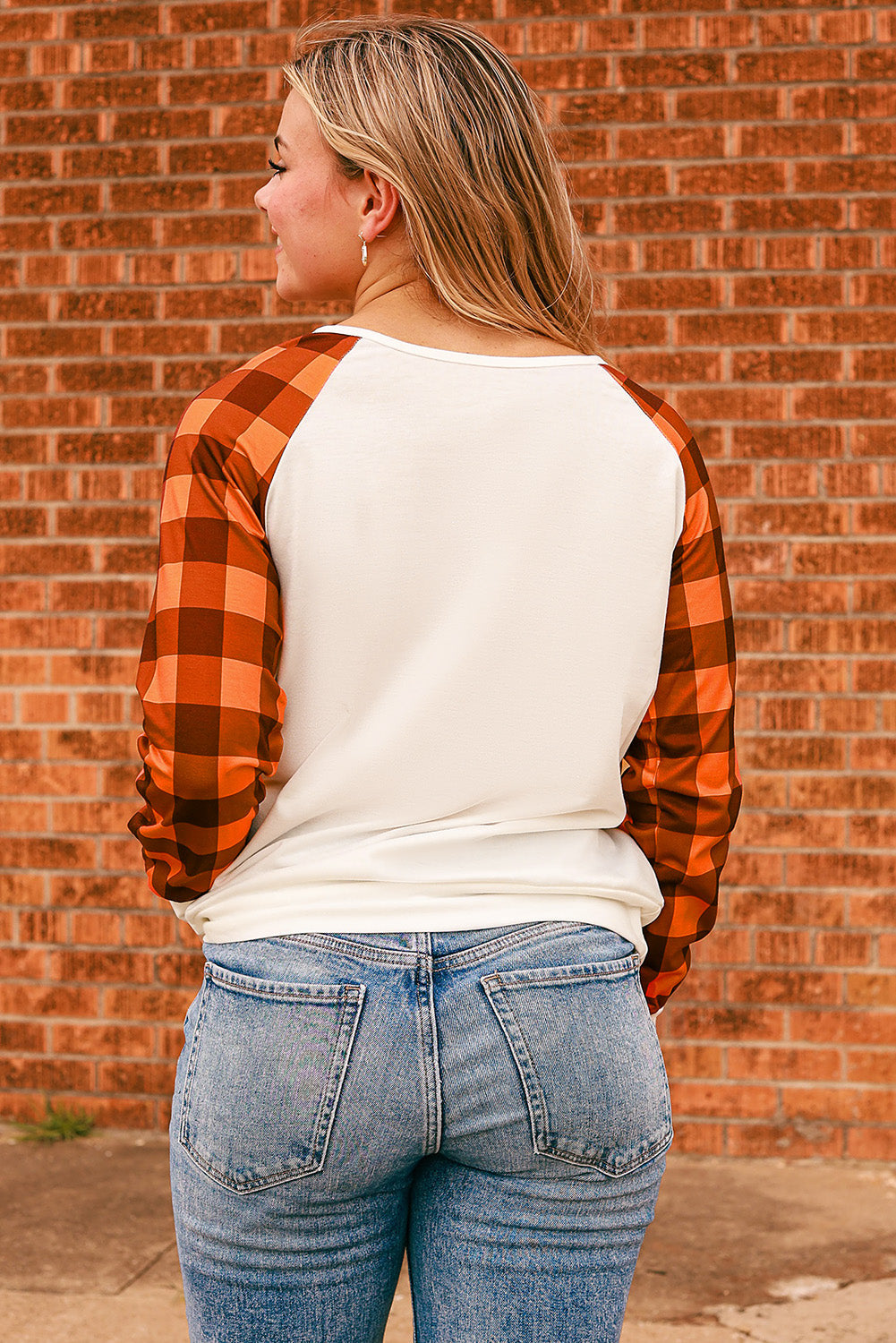 Plaid Contrast Raglan Sleeve Top