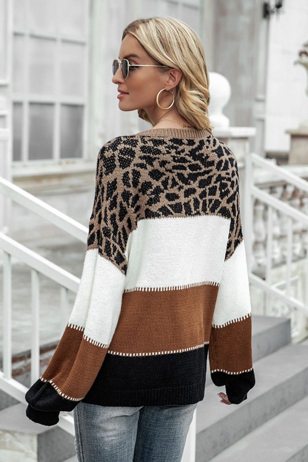 Color Block Ribbed Trim Knit Pullover