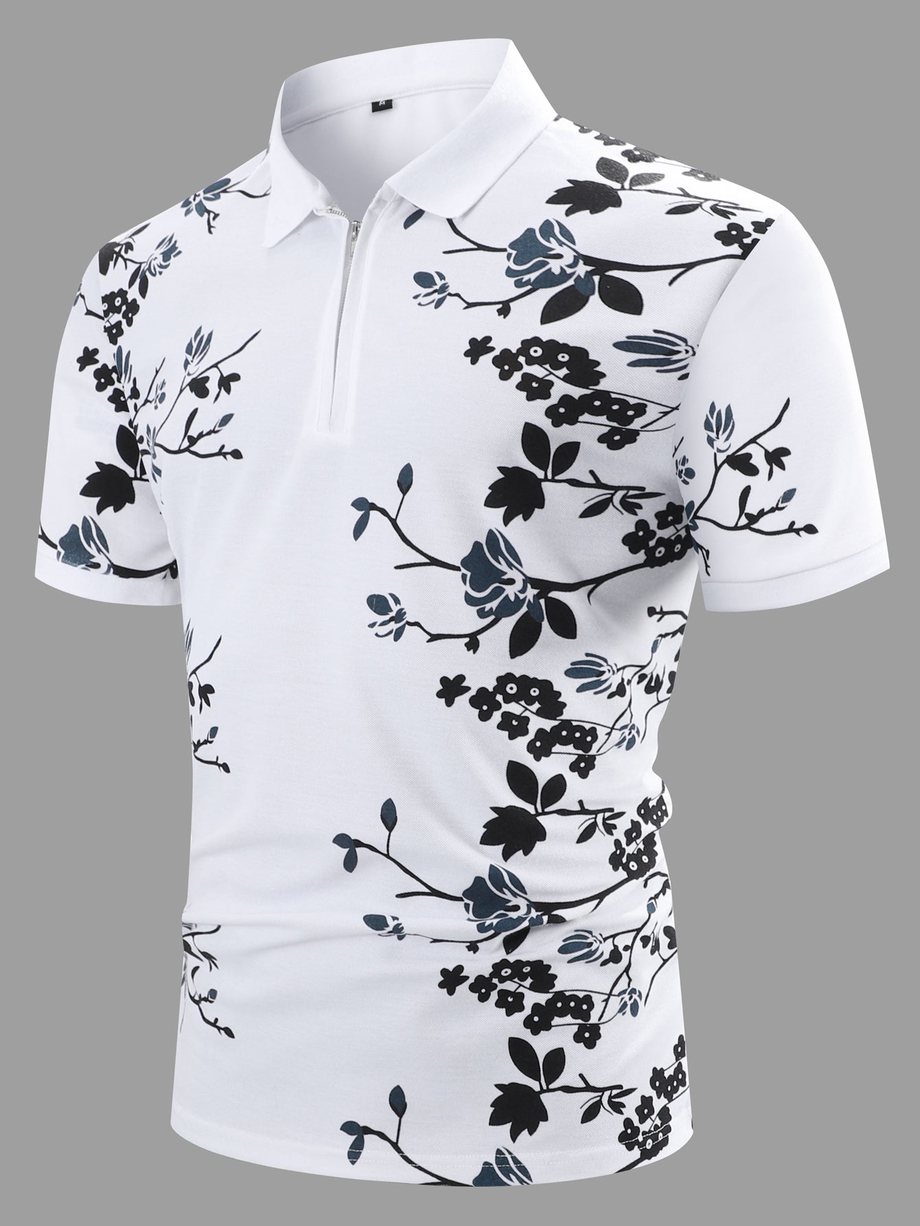 Floral Zip Short Sleeve Polo Shirt