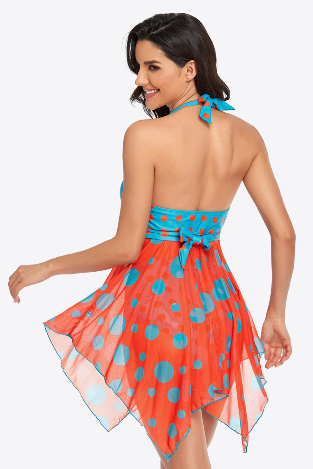 Two-Tone Halter Neck Swim Dress and Bottoms Set
