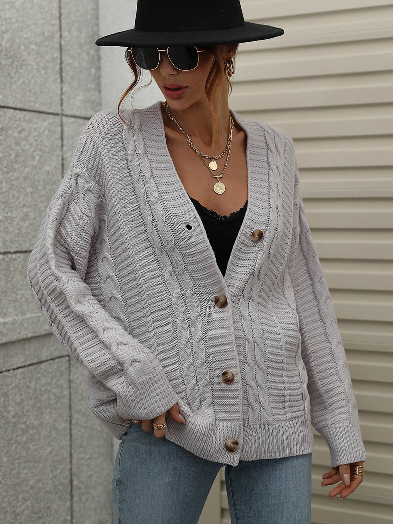 Cable-Knit Button Front Cardigan