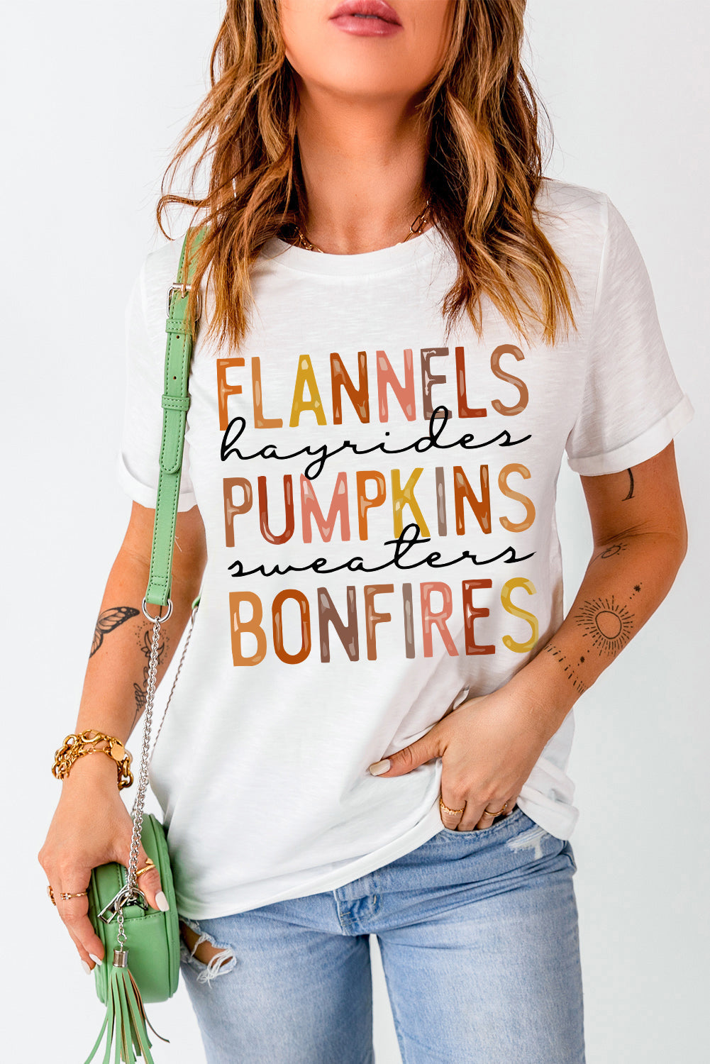 Graphic Cuffed Round Neck T-Shirt