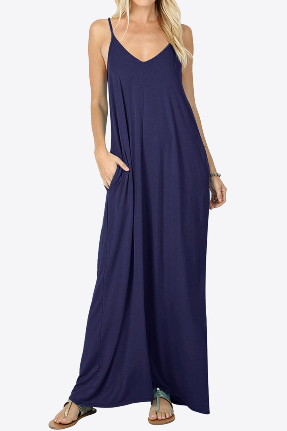 Floral Spaghetti Strap Maxi Dress with Pockets