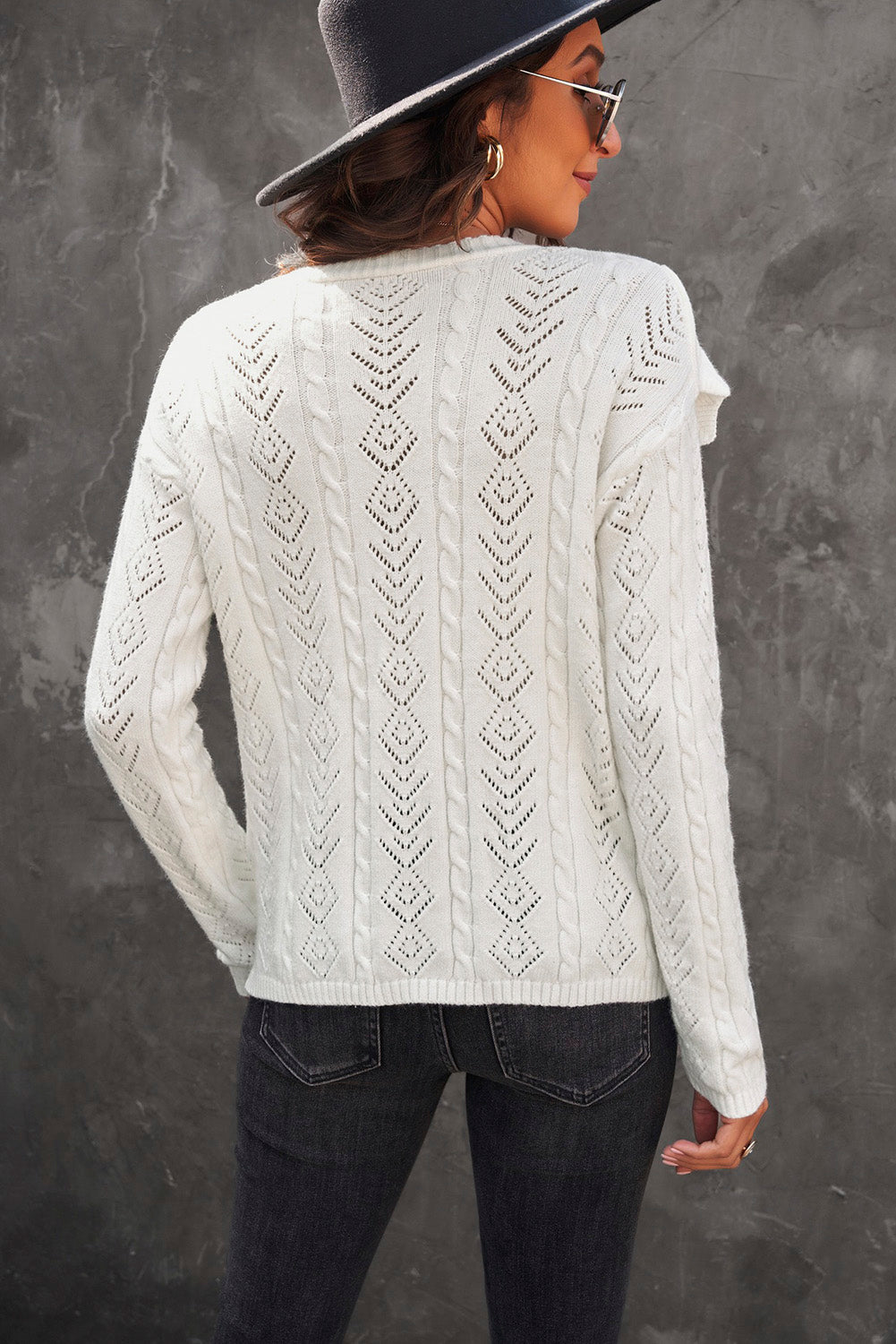 Button Front Ruffle Trim V-Neck Cardigan