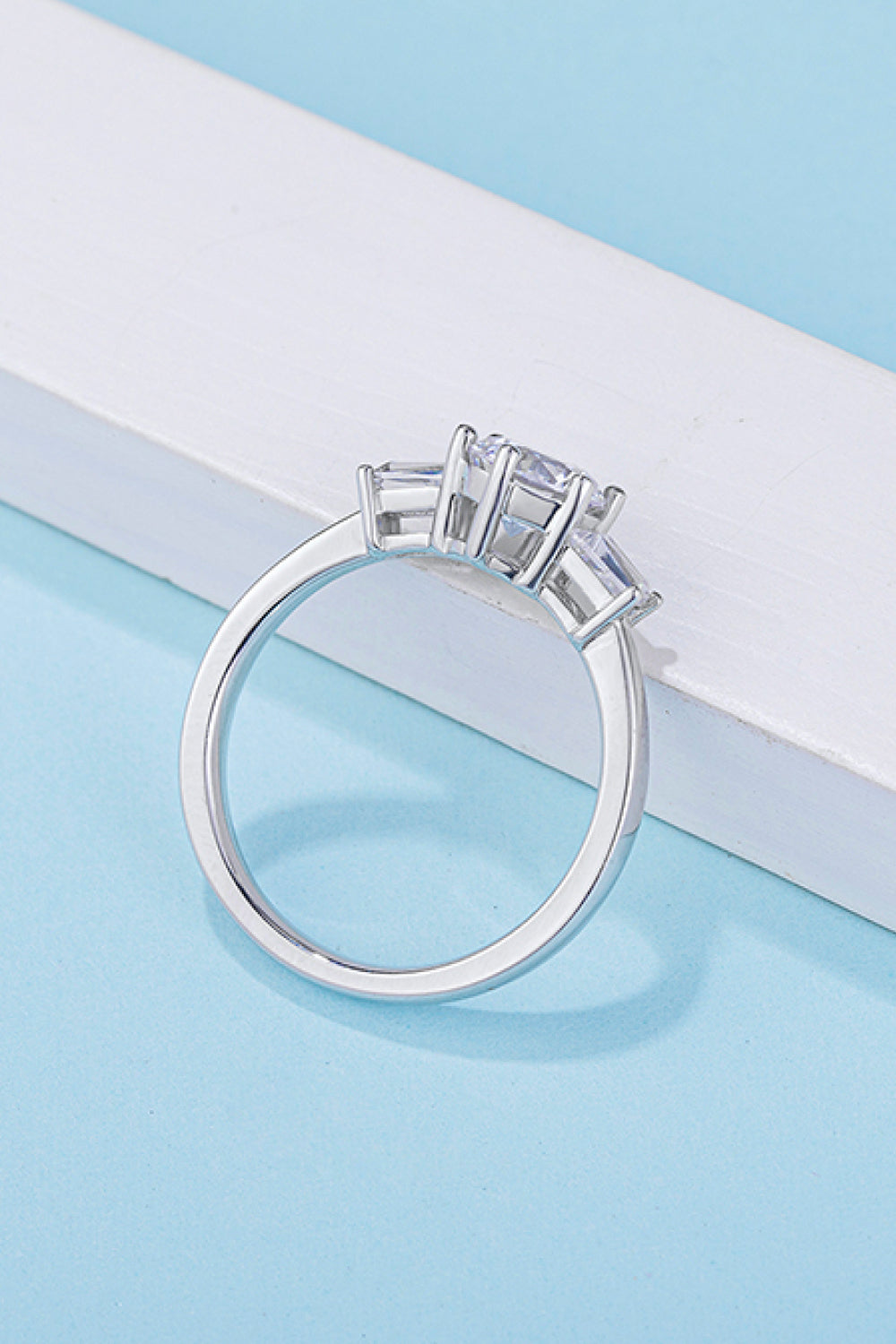1 Carat Moissanite 925 Sterling Silver Three Stone Ring