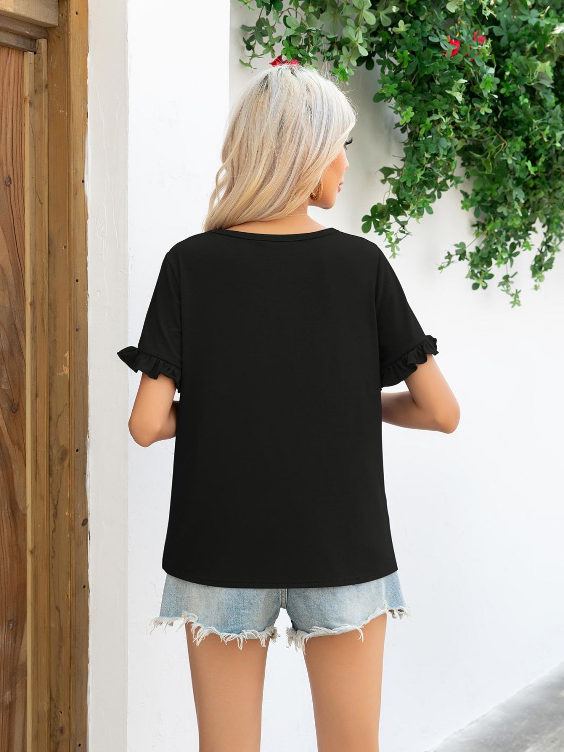 Camouflage Flounce Sleeve Tee Shirt