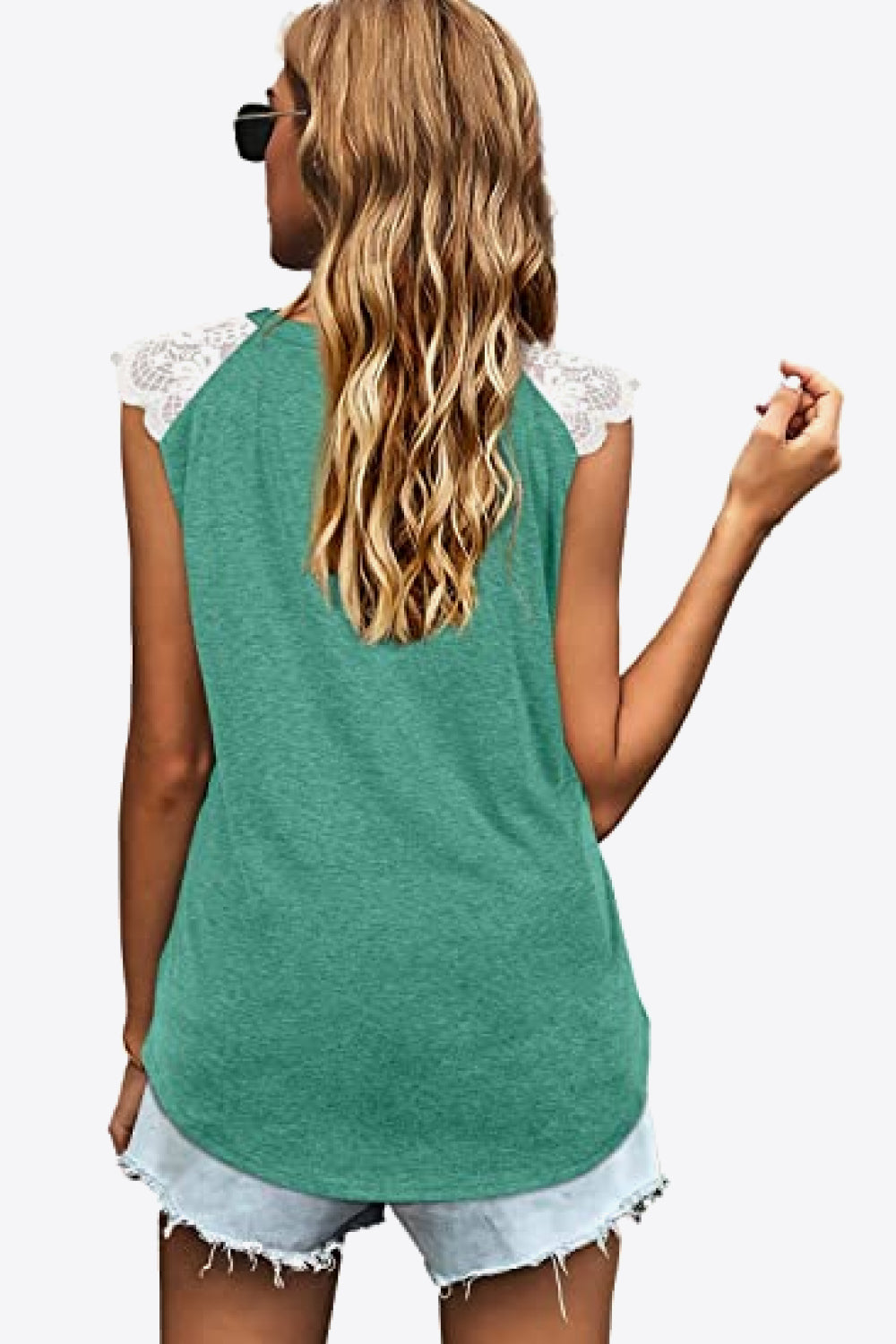 Spliced Lace Curved Hem Blouse