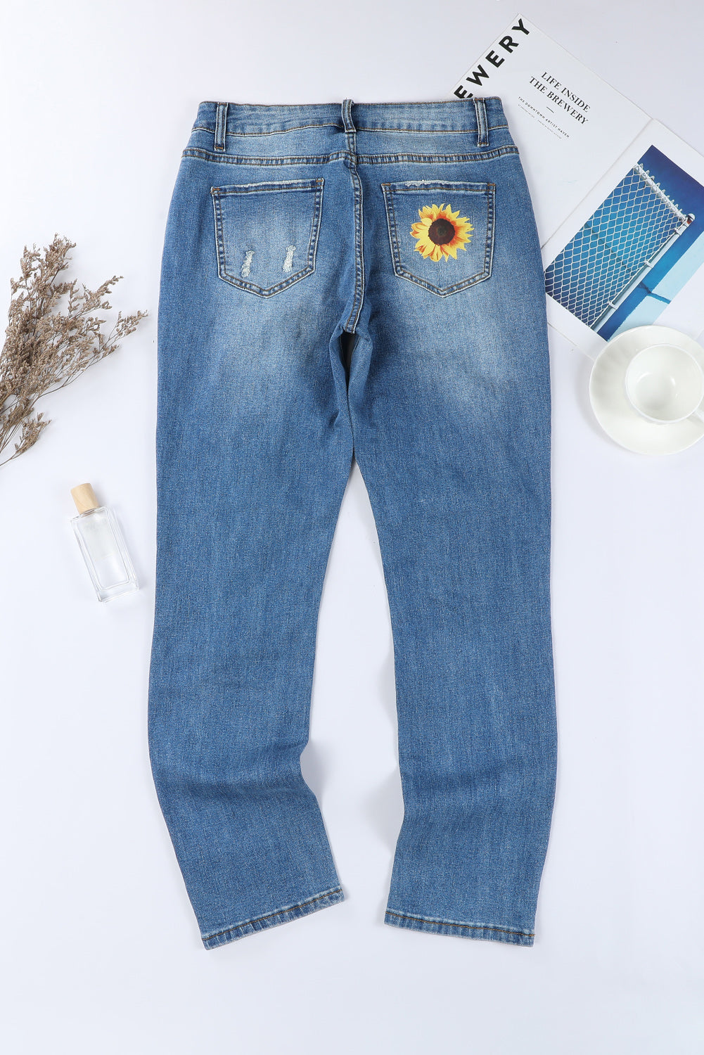 Sunflower Leopard Patchwork Distressed Jeans
