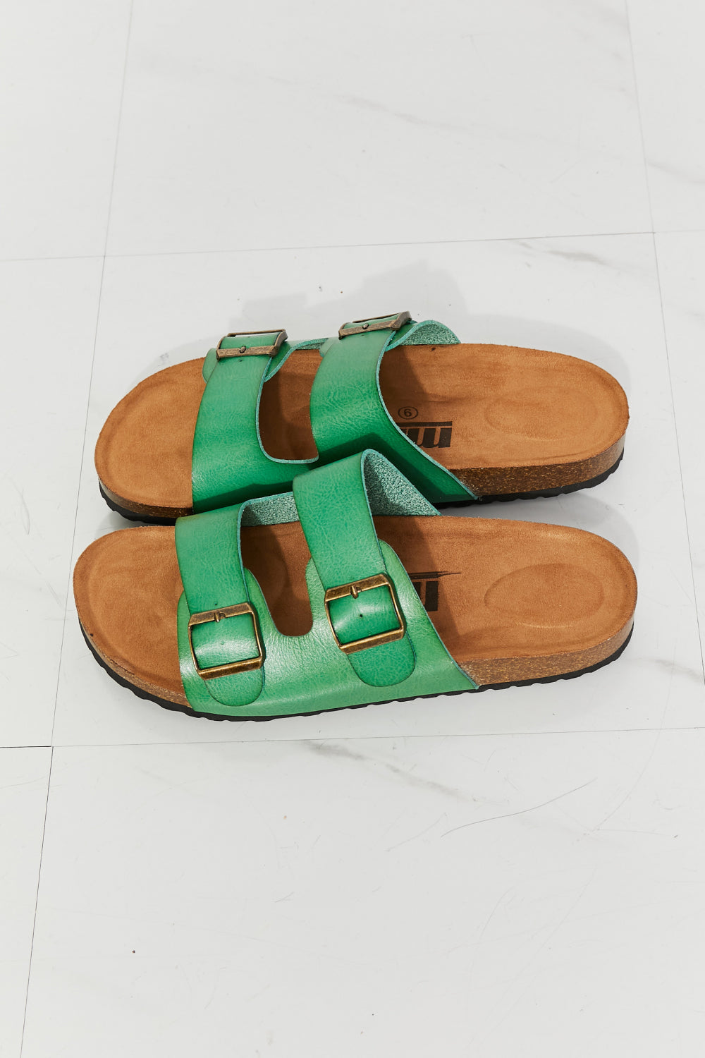 MMShoes Feeling Alive Double Banded Slide Sandals in Mid Green