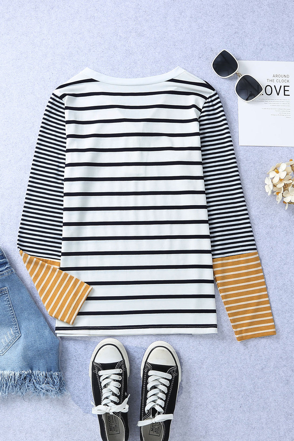 Striped Buttoned Long Sleeve Top - Deals DejaVu