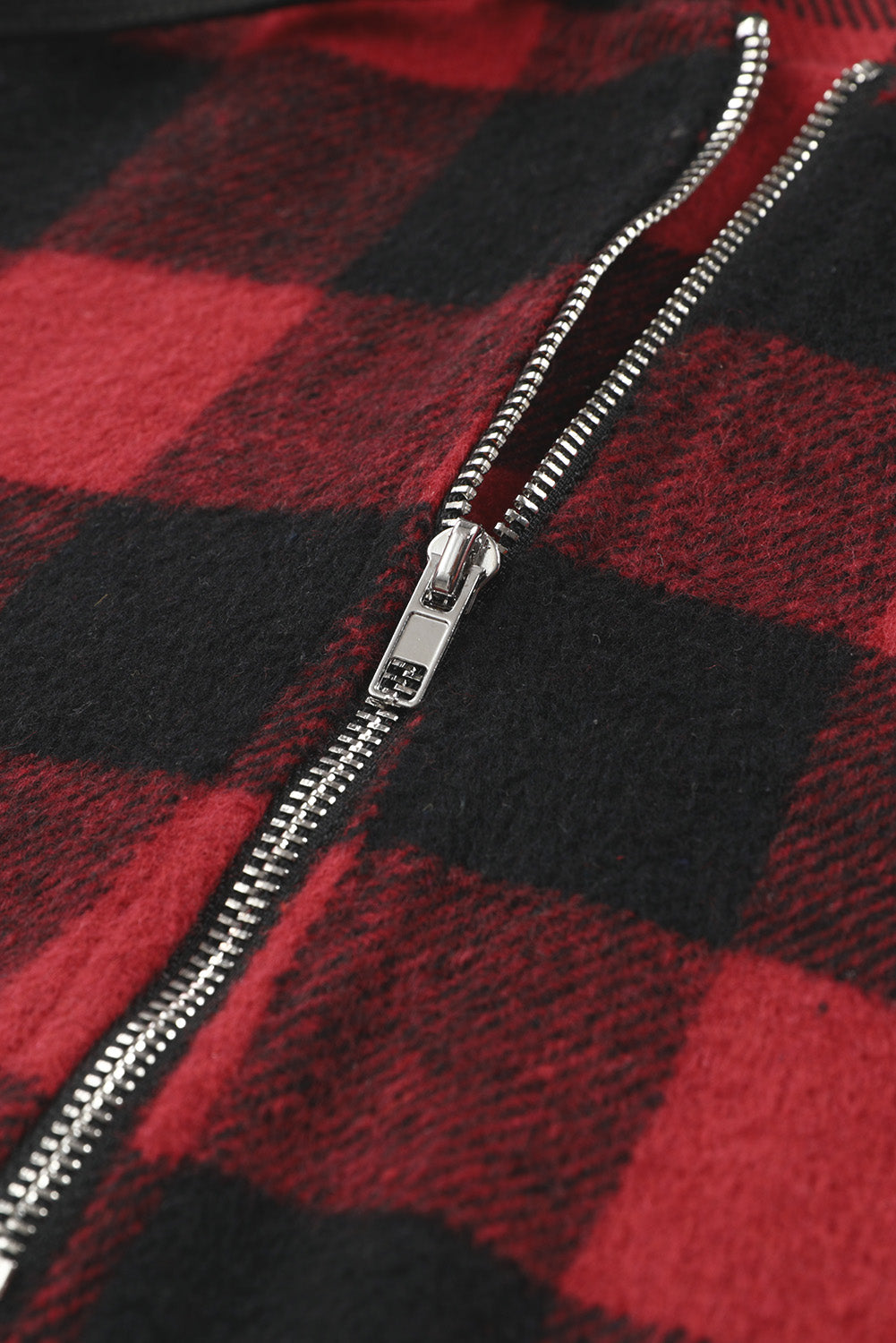 Plaid Half Zipper Drawstring Detail Hoodie