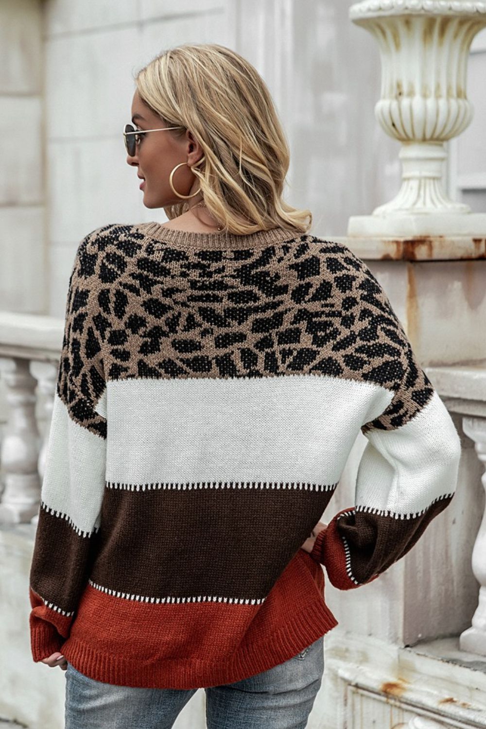 Color Block Ribbed Trim Knit Pullover