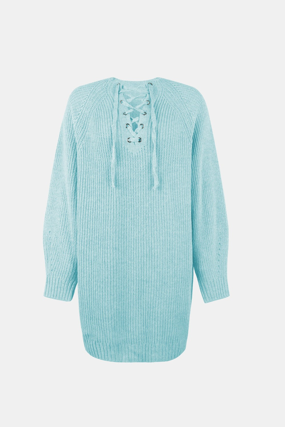Lace-Up Balloon Sleeve Sweater Dress