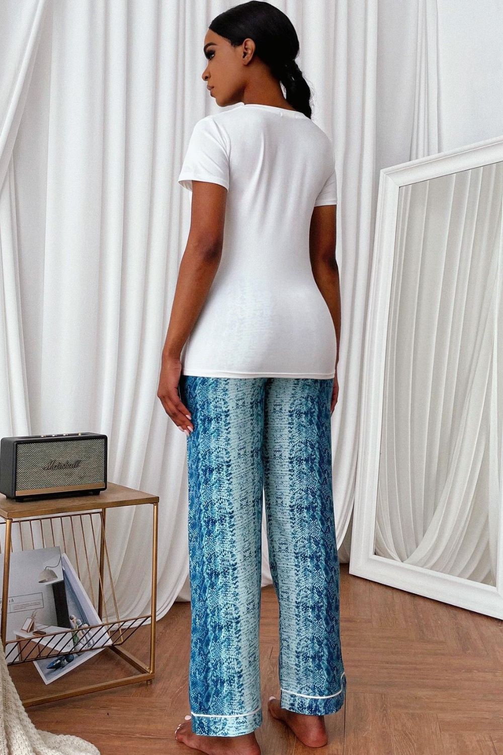 V-Neck Tee and Printed Pants Lounge Set