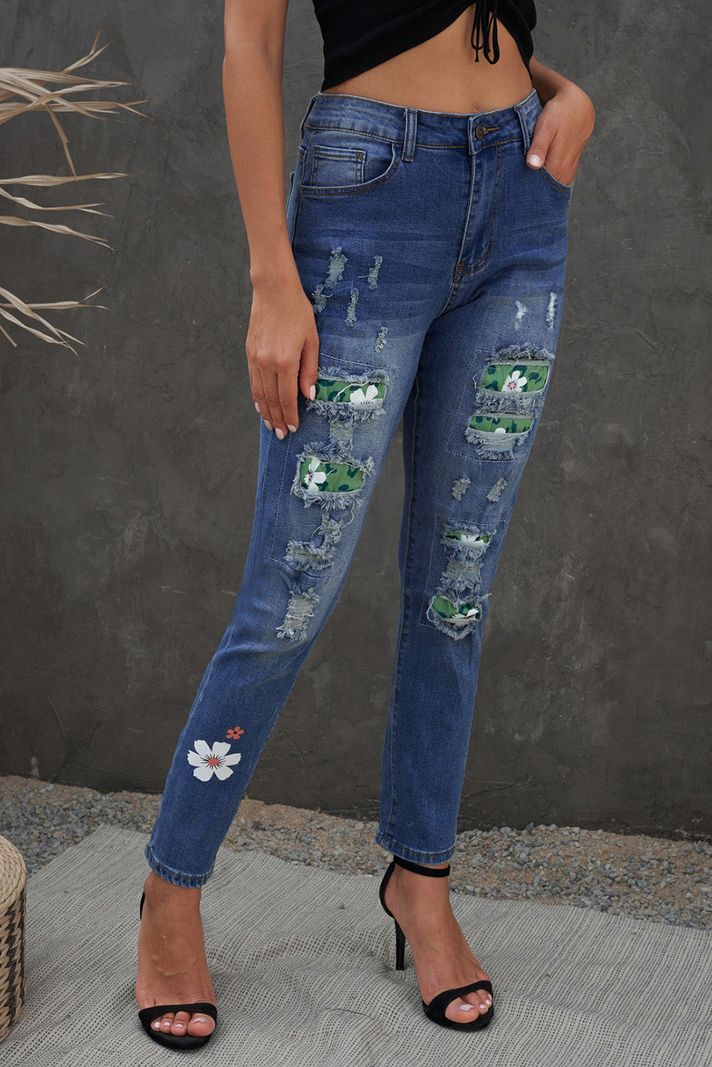 Floral Patch High-Rise Jeans