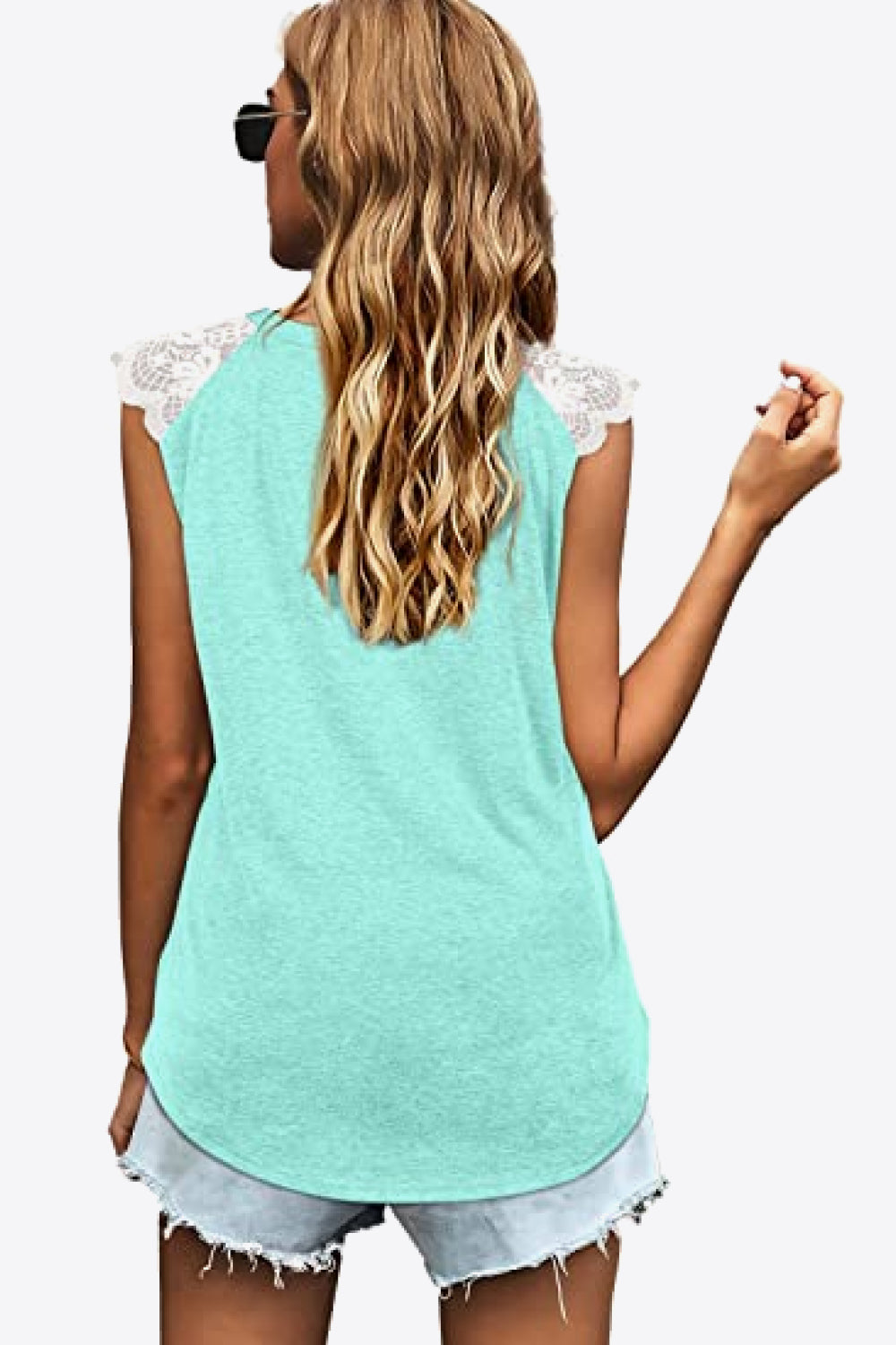 Spliced Lace Curved Hem Blouse