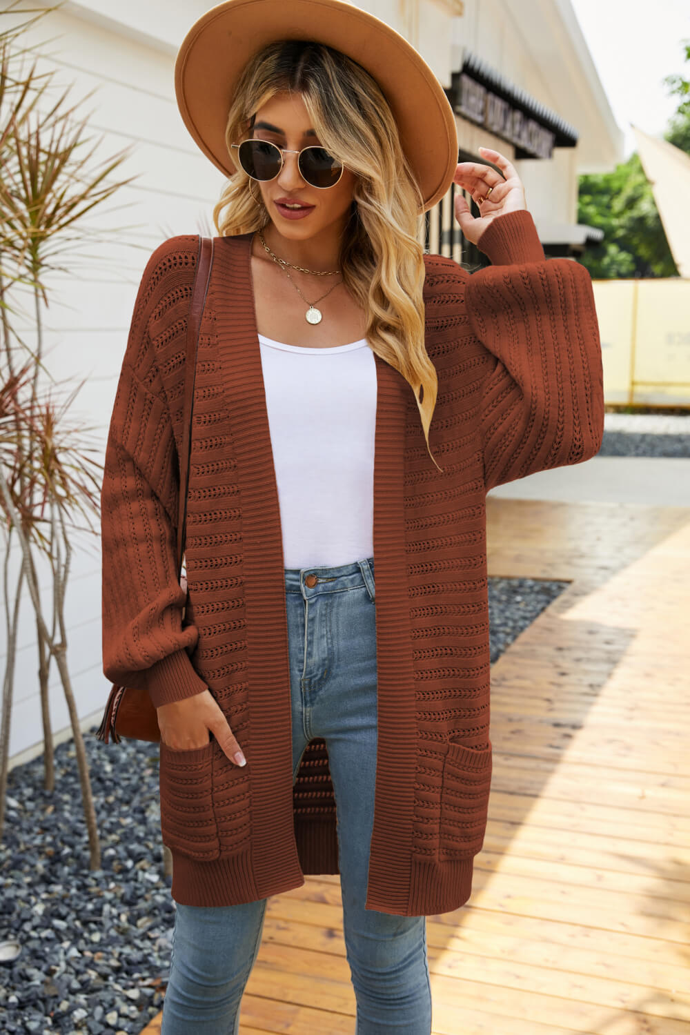 Dropped Shoulder Longline Cardigan with Pockets