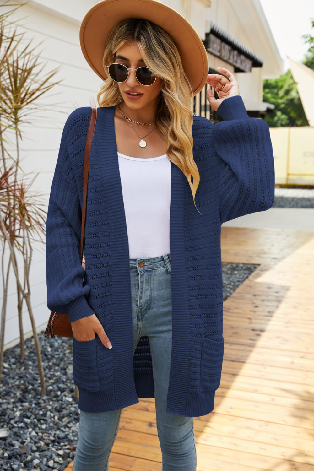 Dropped Shoulder Longline Cardigan with Pockets
