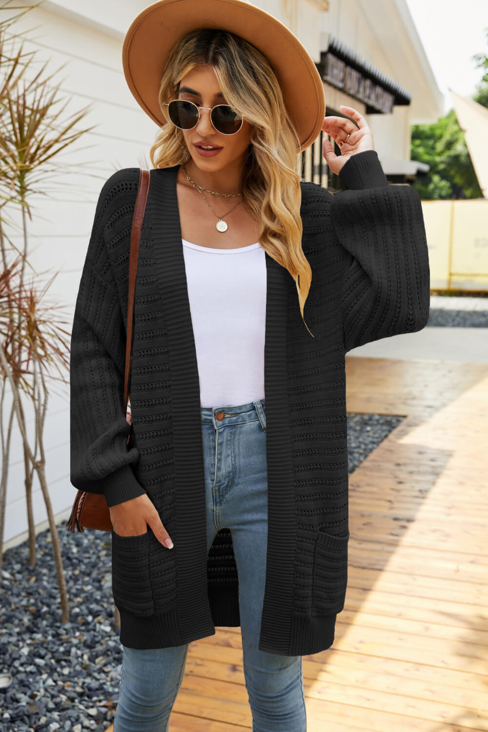 Dropped Shoulder Longline Cardigan with Pockets