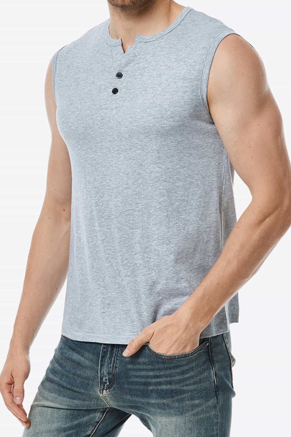 Buttoned Notched Neck Tank