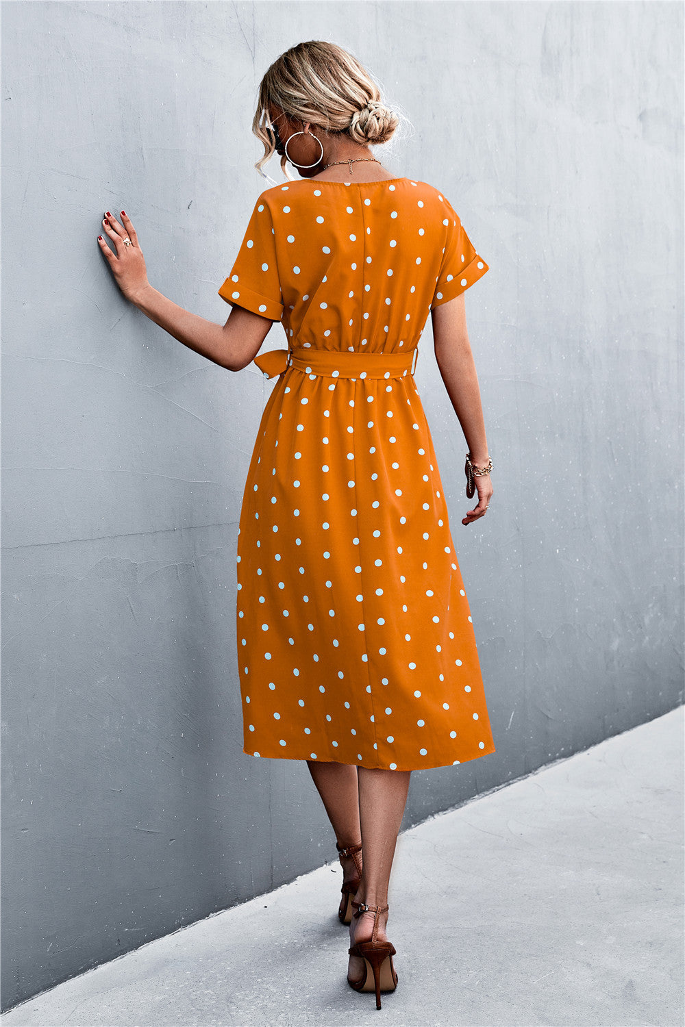 Polka Dot Round Neck Dress with Pockets