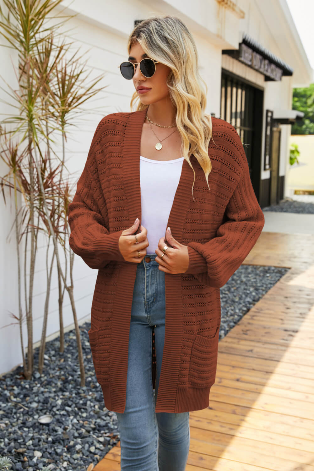 Dropped Shoulder Longline Cardigan with Pockets